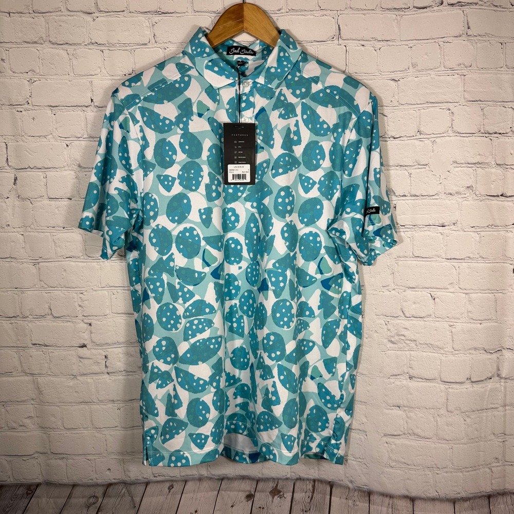 Bad Birdie Bam Bam Golf Polo Mens Small Teal White Performance BBP001-312‎ NEW